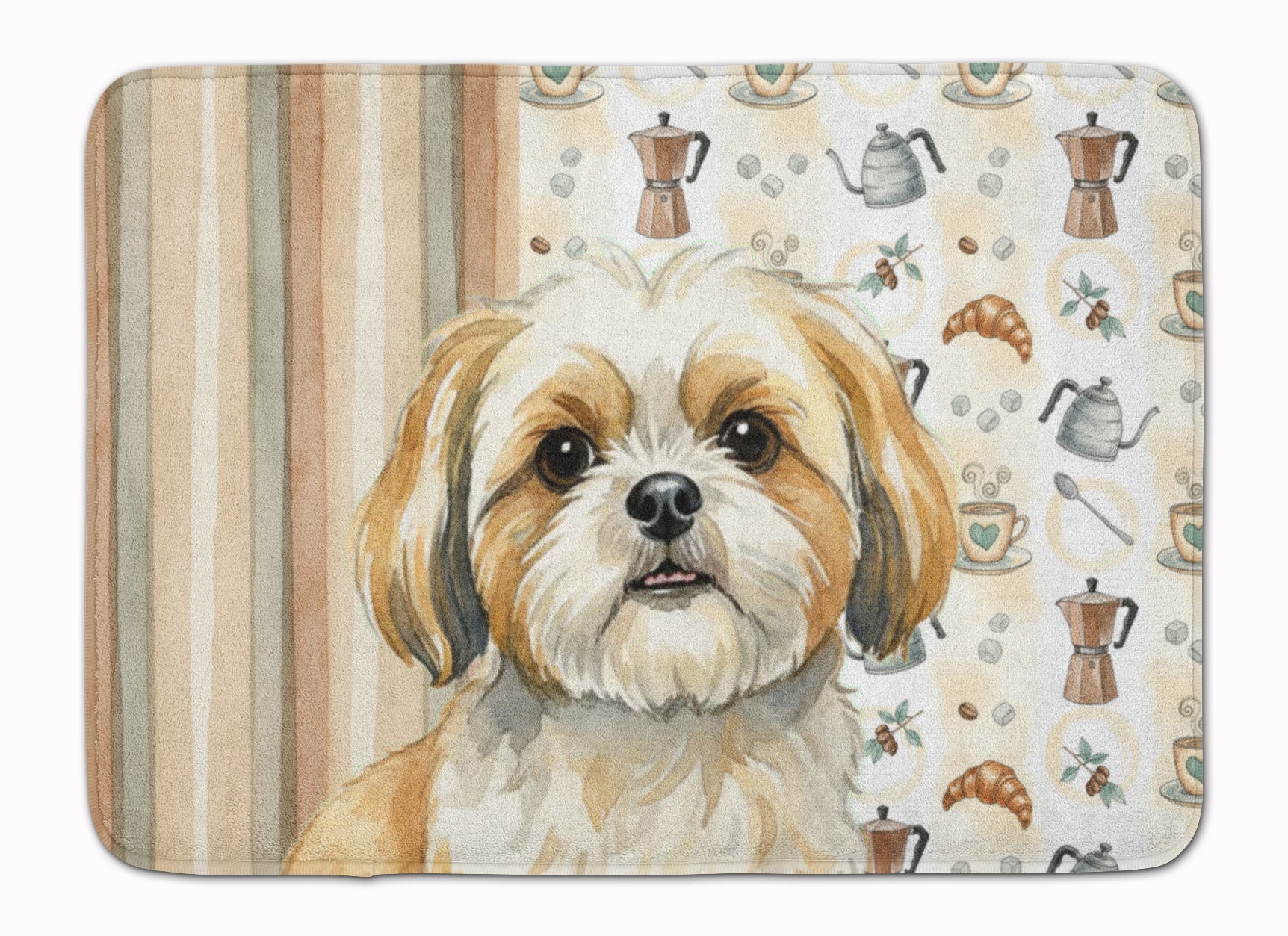 Gold and White Shih Tzu Coffee Bar Memory Foam Kitchen Mat Machine Washable Anti-Fatigue Cushion Comfort Bath or Kitchen Rug