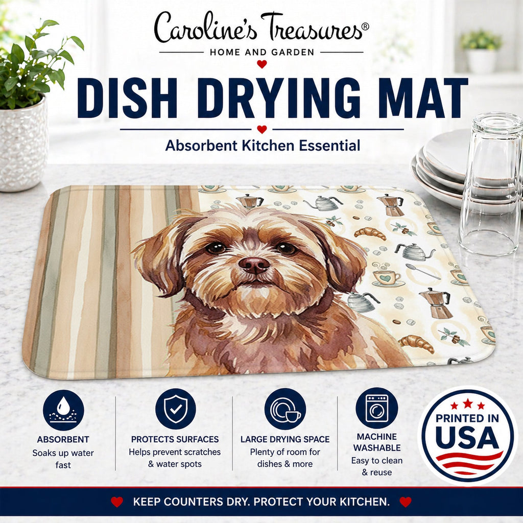 Liver Shih Tzu Coffee Bar Dish Drying Mat Absorbent Dish Drying Mat Pad for Kitchen Counter Dish Drainer Mat for Countertop, 14 x 21", Multicolor
