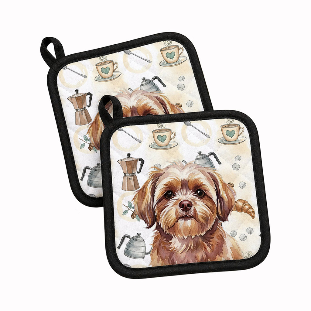 Liver Shih Tzu Coffee Bar Pot Holder Set of 2 Heat Resistant Quilted Hot Pads 7.5 x 7.5 Inch, Insulated Kitchen Trivets for Cooking & Baking