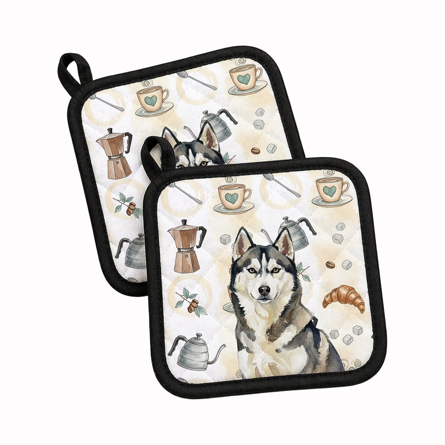 Agouti Siberian Husky Coffee Bar Pot Holder Set of 2 Heat Resistant Quilted Hot Pads 7.5 x 7.5 Inch, Insulated Kitchen Trivets for Cooking & Baking