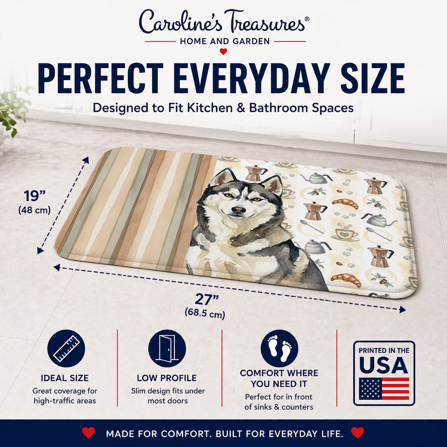 Agouti Siberian Husky Coffee Bar Memory Foam Kitchen Mat Machine Washable Anti-Fatigue Cushion Comfort Bath or Kitchen Rug