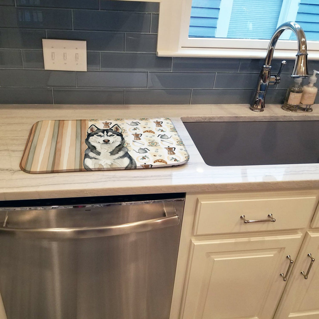 Siberian Husky Coffee Bar Dish Drying Mat Absorbent Dish Drying Mat Pad for Kitchen Counter Dish Drainer Mat for Countertop, 14 x 21", Multicolor
