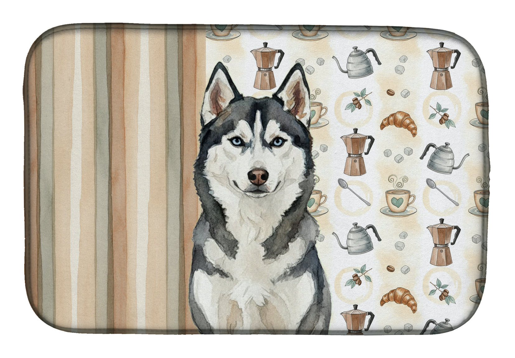Siberian Husky Coffee Bar Dish Drying Mat Absorbent Dish Drying Mat Pad for Kitchen Counter Dish Drainer Mat for Countertop, 14 x 21", Multicolor