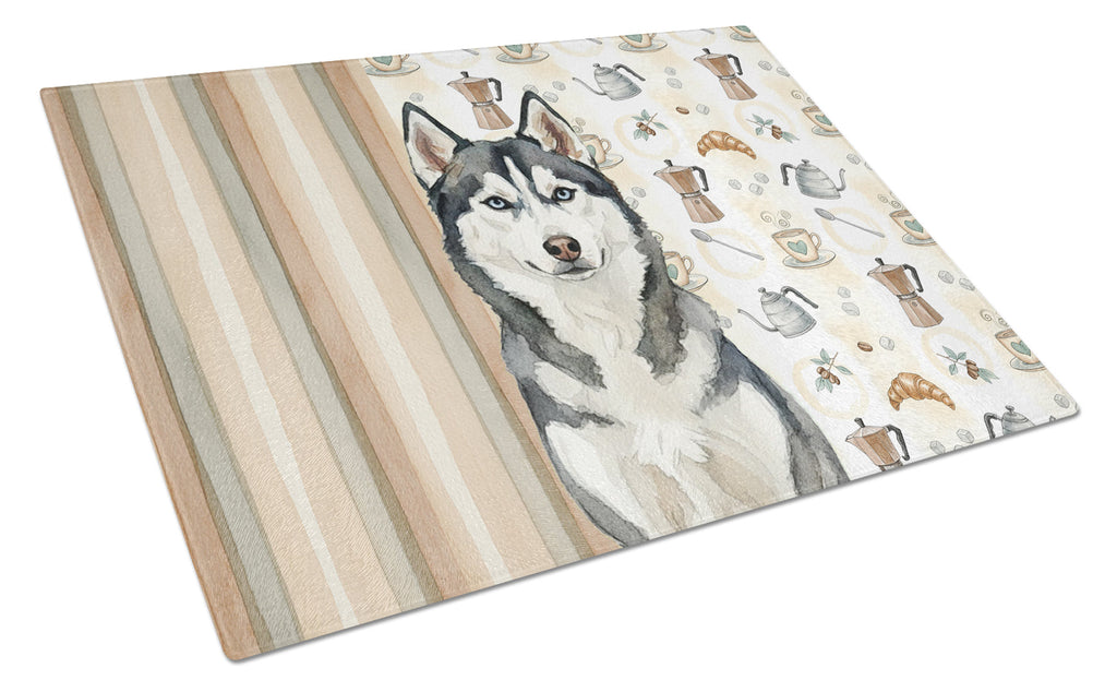 Siberian Husky Coffee Bar Cutting Board Tempered Glass Kitchen Cutting Surface, Heat Resistant Chopping, Non-Slip Feet, Food Prep & Serving