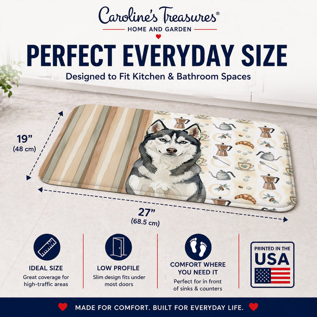 Siberian Husky Coffee Bar Memory Foam Kitchen Mat Machine Washable Anti-Fatigue Cushion Comfort Bath or Kitchen Rug