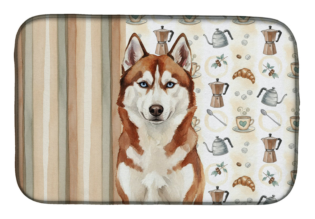 Red and White Siberian Husky Coffee Bar Dish Drying Mat Absorbent Dish Drying Mat Pad for Kitchen Counter Dish Drainer Mat for Countertop, 14 x 21", Multicolor
