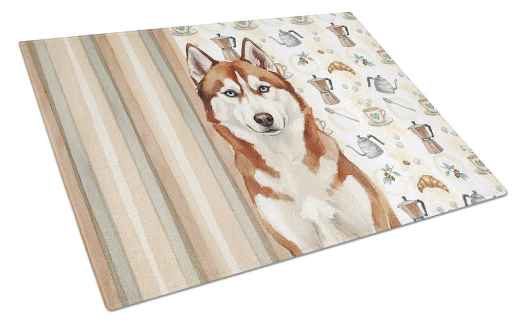 Red and White Siberian Husky Coffee Bar Cutting Board Tempered Glass Kitchen Cutting Surface, Heat Resistant Chopping, Non-Slip Feet, Food Prep & Serving
