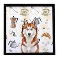Red and White Siberian Husky Coffee Bar Framed Metal Print Bathroom, Kitchen, Office, Home Decor Wall Art Ready to Hang, Square, 8X8