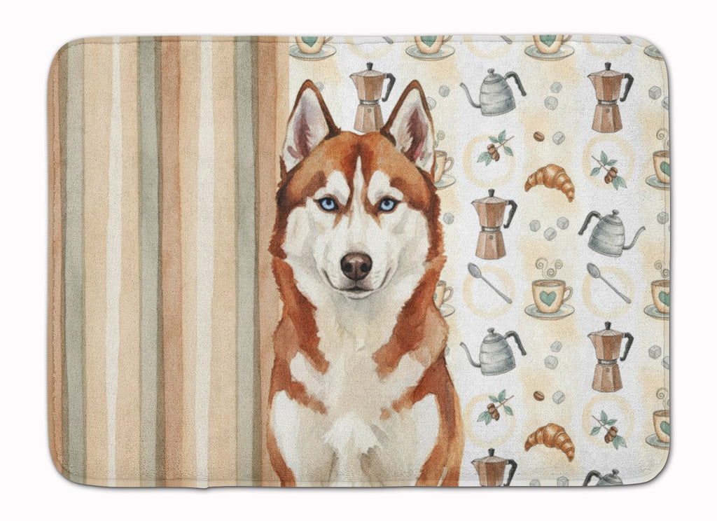 Red and White Siberian Husky Coffee Bar Memory Foam Kitchen Mat Machine Washable Anti-Fatigue Cushion Comfort Bath or Kitchen Rug