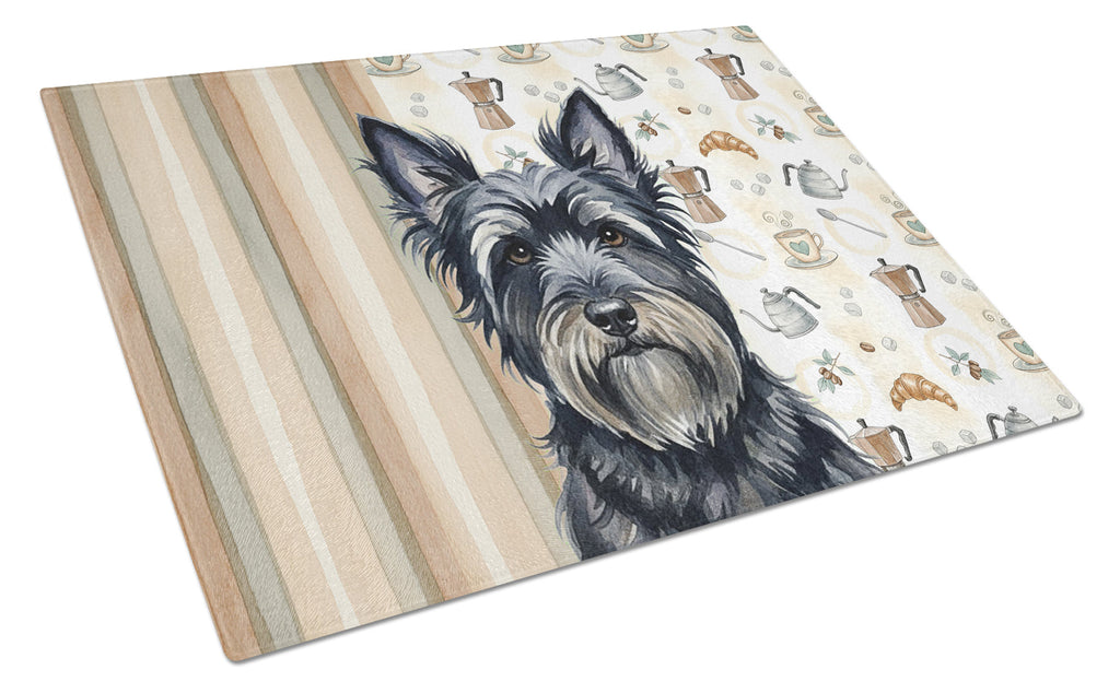 Black Skye Terrier Coffee Bar Cutting Board Tempered Glass Kitchen Cutting Surface, Heat Resistant Chopping, Non-Slip Feet, Food Prep & Serving