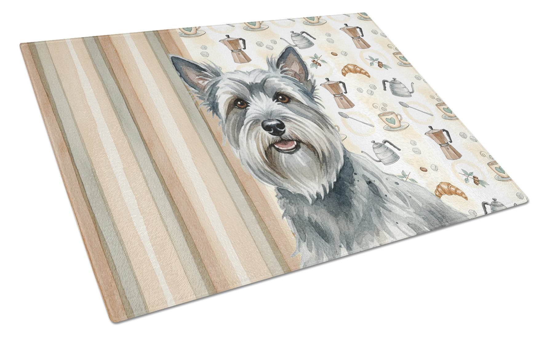 Gray Skye Terrier Coffee Bar Cutting Board Tempered Glass Kitchen Cutting Surface, Heat Resistant Chopping, Non-Slip Feet, Food Prep & Serving