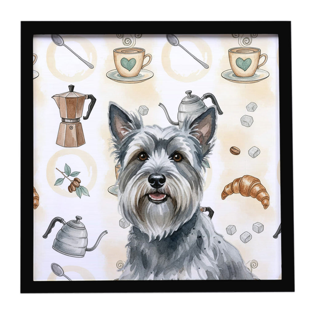 Gray Skye Terrier Coffee Bar Framed Metal Print Bathroom, Kitchen, Office, Home Decor Wall Art Ready to Hang, Square, 8X8