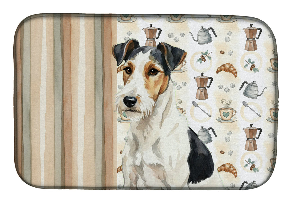 Smooth Fox Terrier Coffee Bar Dish Drying Mat Absorbent Dish Drying Mat Pad for Kitchen Counter Dish Drainer Mat for Countertop, 14 x 21", Multicolor