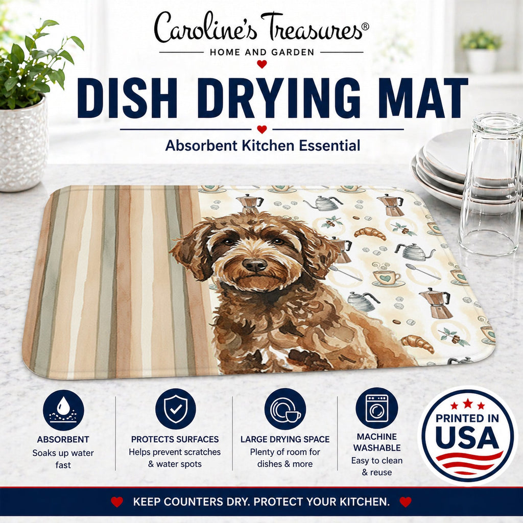 Spanish Water Dog Coffee Bar Dish Drying Mat Absorbent Dish Drying Mat Pad for Kitchen Counter Dish Drainer Mat for Countertop, 14 x 21", Multicolor