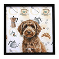 Spanish Water Dog Coffee Bar Framed Metal Print Bathroom, Kitchen, Office, Home Decor Wall Art Ready to Hang, Square, 8X8