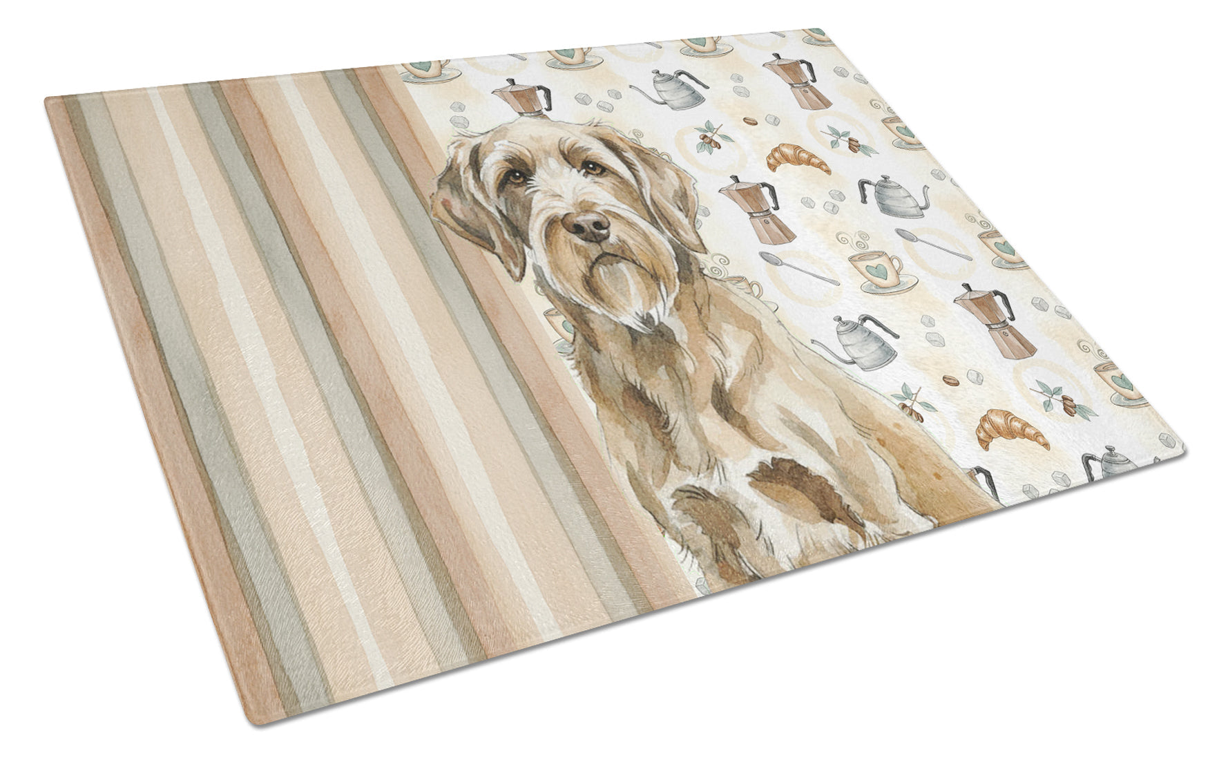 Spinone Italiano Coffee Bar Cutting Board Tempered Glass Kitchen Cutting Surface, Heat Resistant Chopping, Non-Slip Feet, Food Prep & Serving