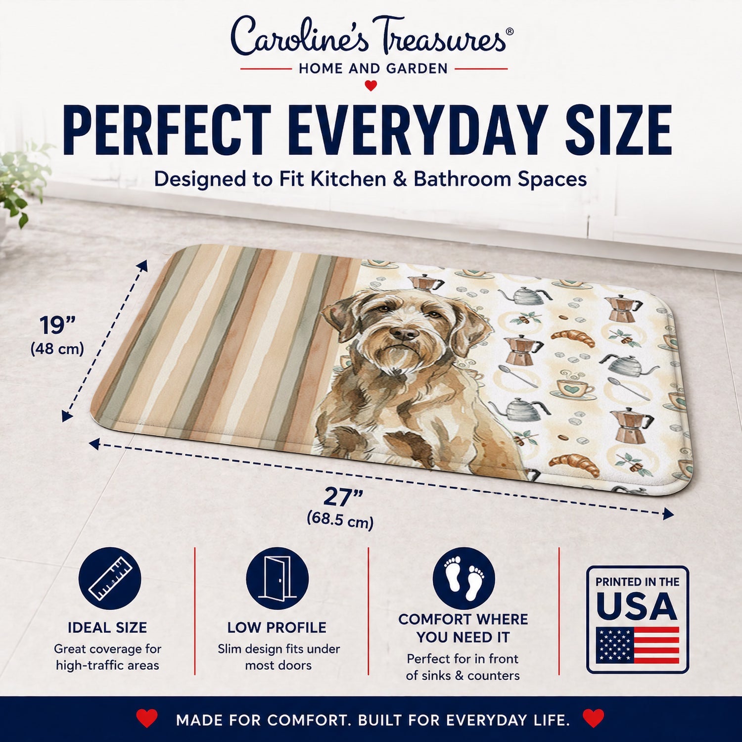 Spinone Italiano Coffee Bar Memory Foam Kitchen Mat Machine Washable Anti-Fatigue Cushion Comfort Bath or Kitchen Rug