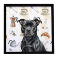 Black Staffordshire Bull Terrier Coffee Bar Framed Metal Print Bathroom, Kitchen, Office, Home Decor Wall Art Ready to Hang, Square, 8X8