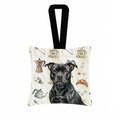 Black Staffordshire Bull Terrier Coffee Bar Hanging Square Fabric Ornament 3.5 � 3.5 Decorative Door-Knob & Tree Hanger, Soft Fabric