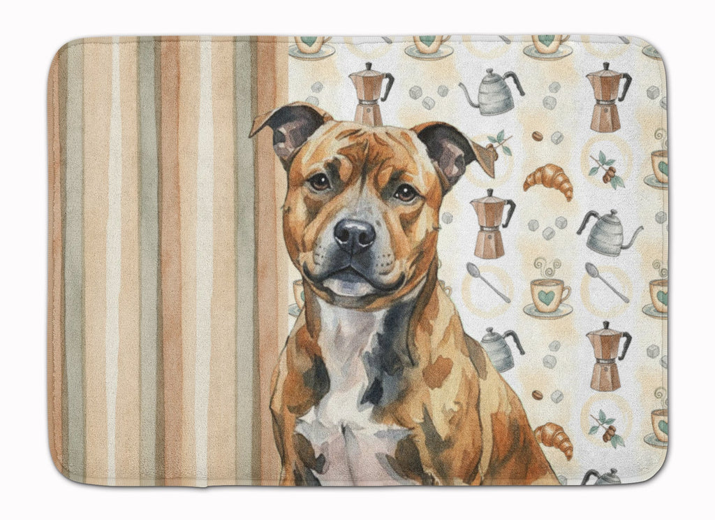 Brindle Staffordshire Bull Terrier Coffee Bar Memory Foam Kitchen Mat Machine Washable Anti-Fatigue Cushion Comfort Bath or Kitchen Rug