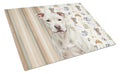 White Staffordshire Bull Terrier Coffee Bar Cutting Board Tempered Glass Kitchen Cutting Surface, Heat Resistant Chopping, Non-Slip Feet, Food Prep & Serving