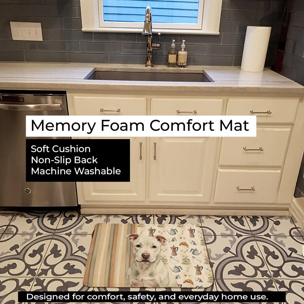 White Staffordshire Bull Terrier Coffee Bar Memory Foam Kitchen Mat Machine Washable Anti-Fatigue Cushion Comfort Bath or Kitchen Rug