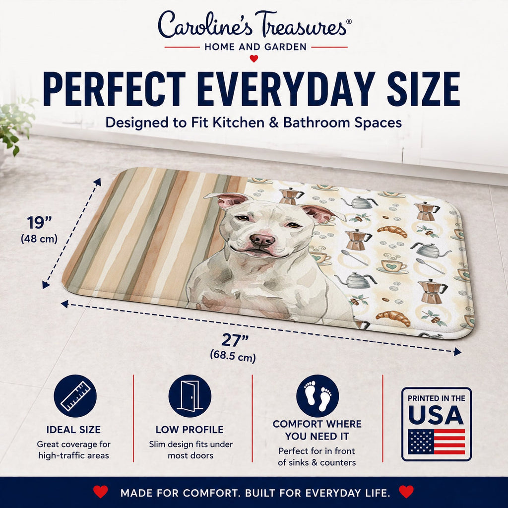White Staffordshire Bull Terrier Coffee Bar Memory Foam Kitchen Mat Machine Washable Anti-Fatigue Cushion Comfort Bath or Kitchen Rug