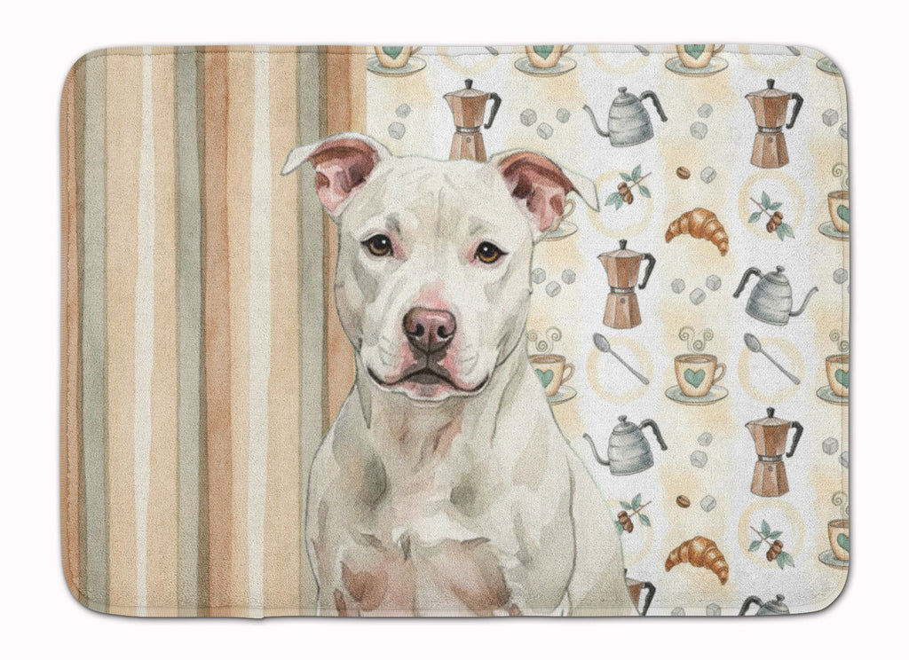 White Staffordshire Bull Terrier Coffee Bar Memory Foam Kitchen Mat Machine Washable Anti-Fatigue Cushion Comfort Bath or Kitchen Rug
