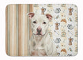 White Staffordshire Bull Terrier Coffee Bar Memory Foam Kitchen Mat Machine Washable Anti-Fatigue Cushion Comfort Bath or Kitchen Rug