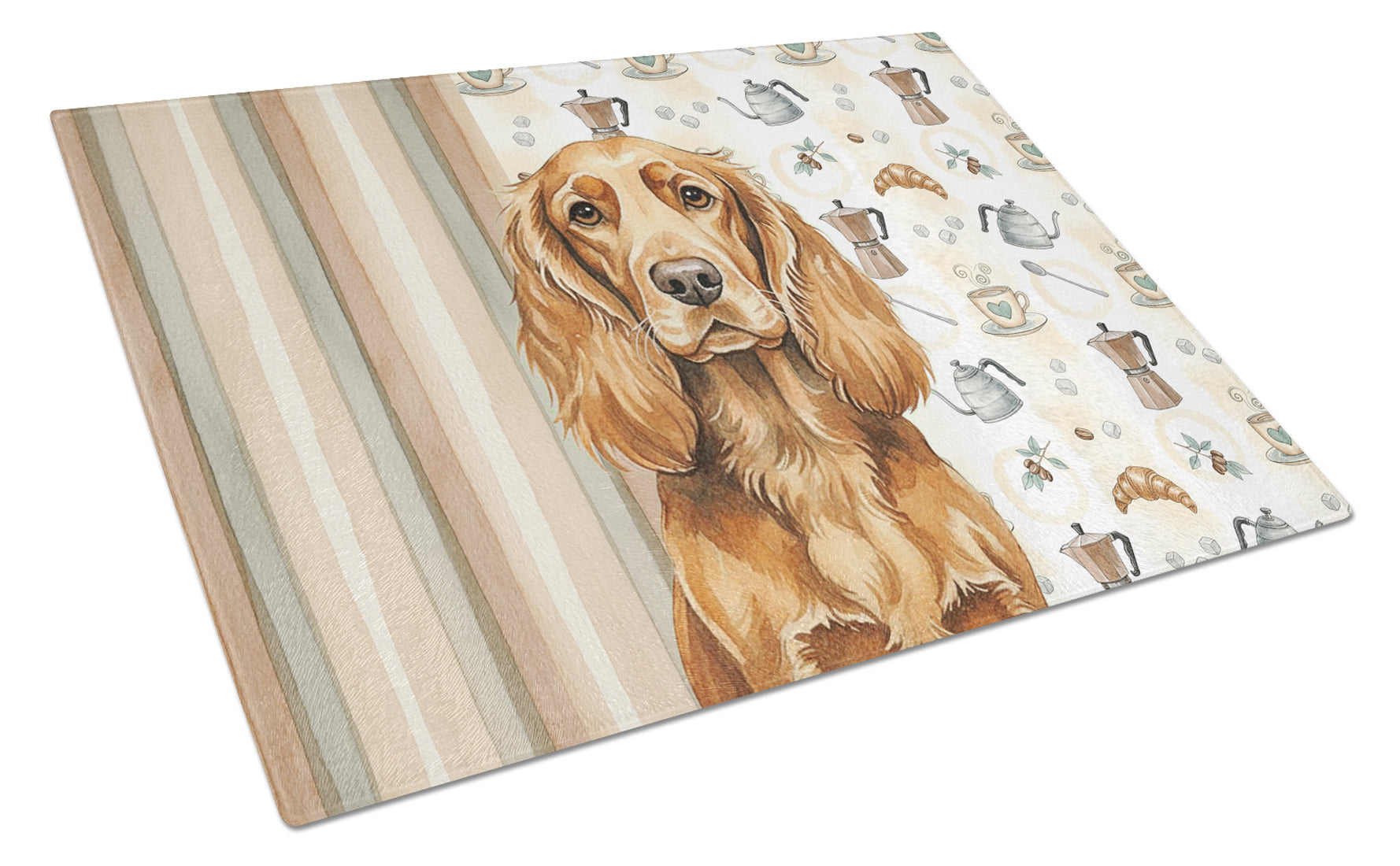 Sussex Spaniel Coffee Bar Cutting Board Tempered Glass Kitchen Cutting Surface, Heat Resistant Chopping, Non-Slip Feet, Food Prep & Serving