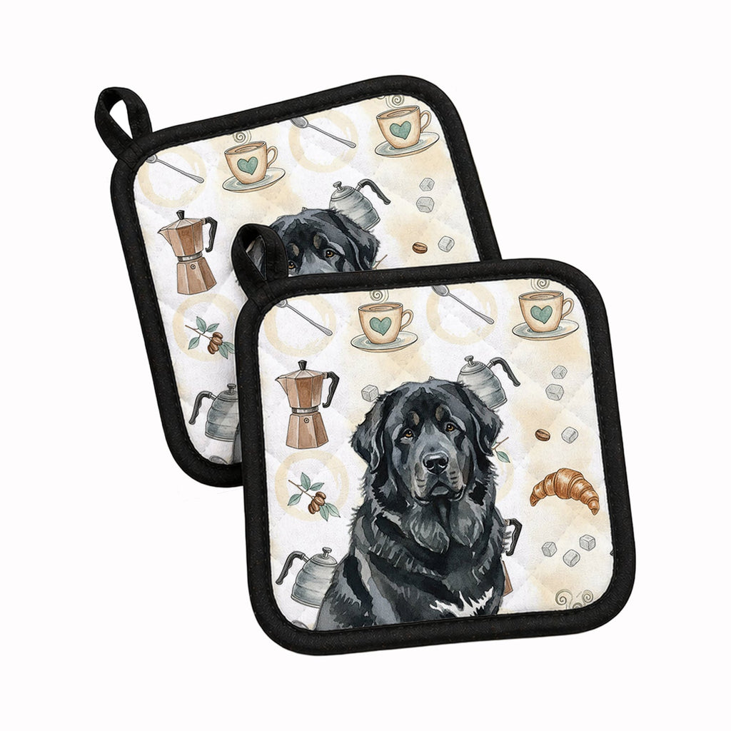 Black Tibetan Mastiff Coffee Bar Pot Holder Set of 2 Heat Resistant Quilted Hot Pads 7.5 x 7.5 Inch, Insulated Kitchen Trivets for Cooking & Baking
