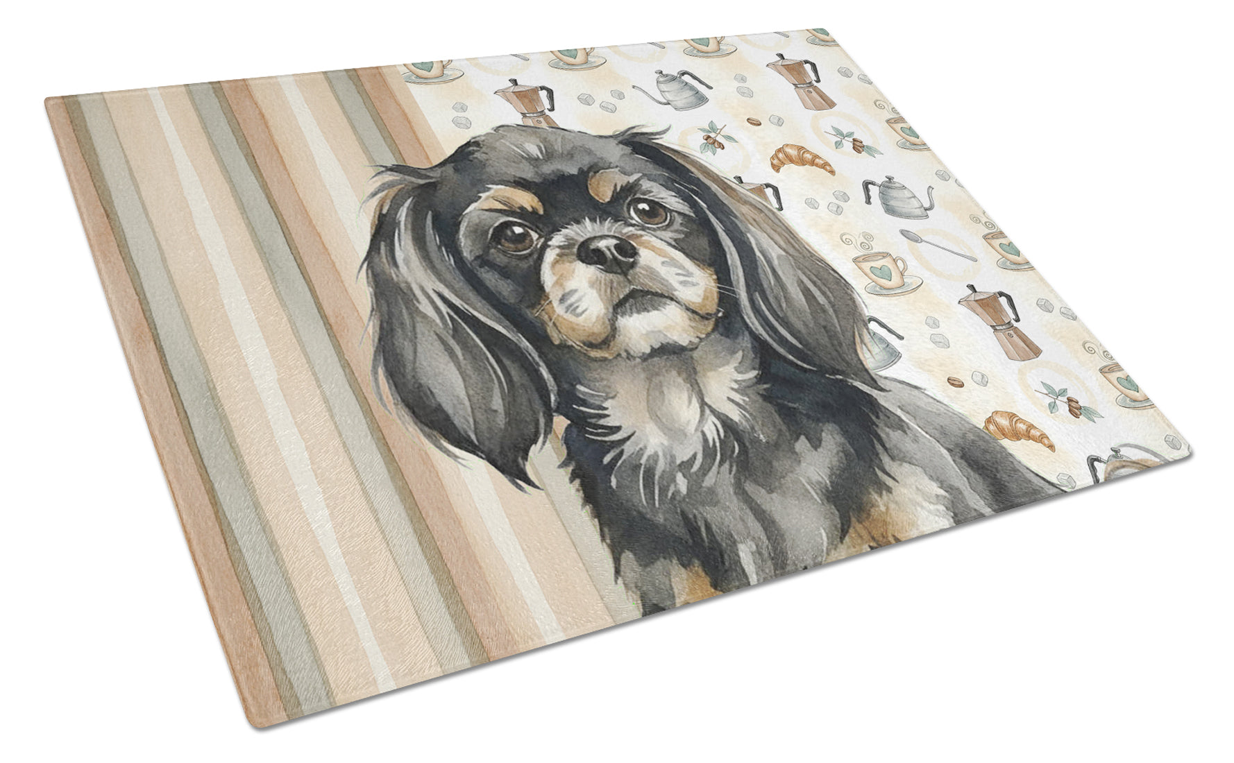 Black and Tan Tibetan Spaniel Coffee Bar Cutting Board Tempered Glass Kitchen Cutting Surface, Heat Resistant Chopping, Non-Slip Feet, Food Prep & Serving