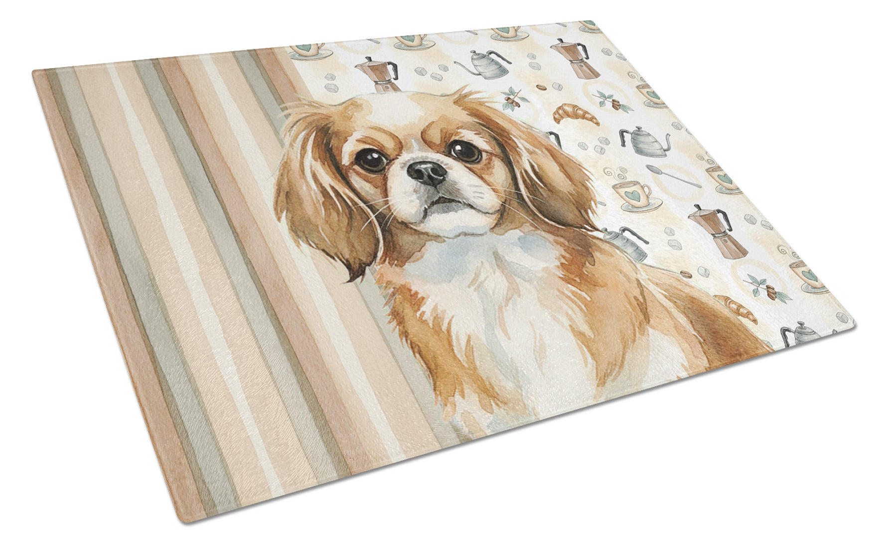 Tibetan Spaniel Coffee Bar Cutting Board Tempered Glass Kitchen Cutting Surface, Heat Resistant Chopping, Non-Slip Feet, Food Prep & Serving