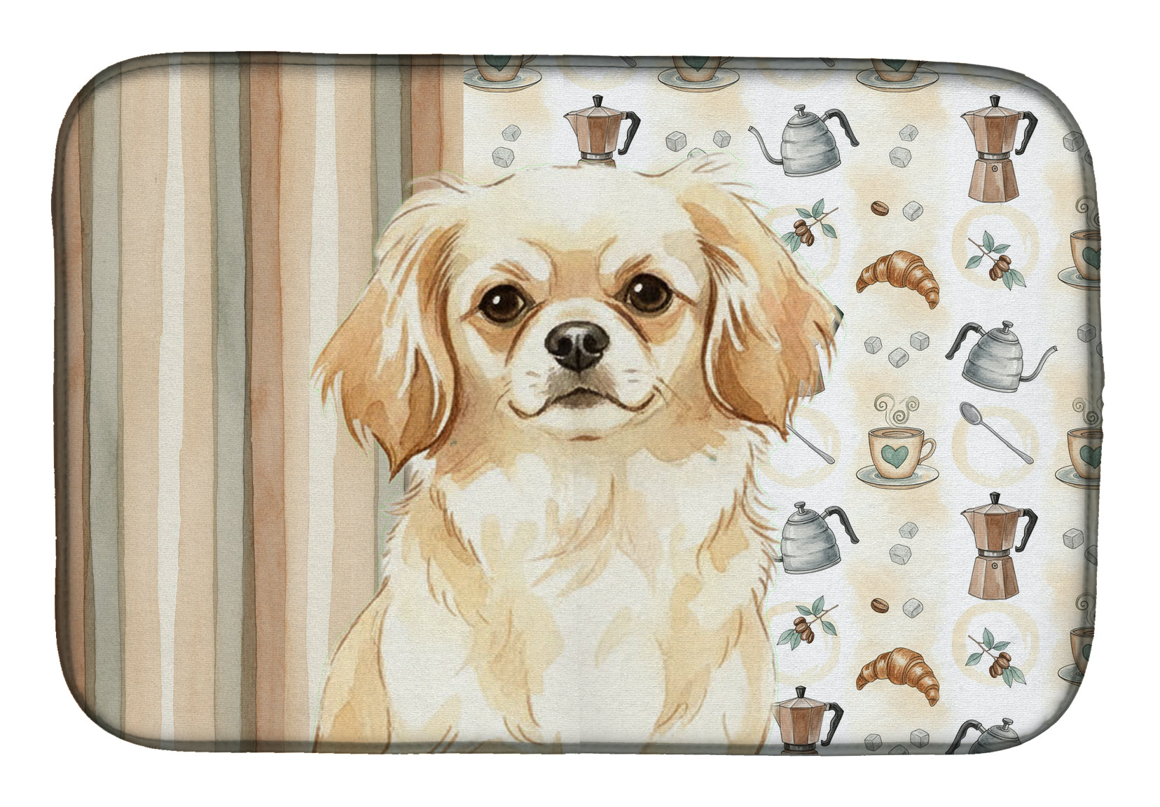 Cream Tibetan Spaniel Coffee Bar Dish Drying Mat Absorbent Dish Drying Mat Pad for Kitchen Counter Dish Drainer Mat for Countertop, 14 x 21", Multicolor