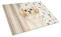 Cream Tibetan Spaniel Coffee Bar Cutting Board Tempered Glass Kitchen Cutting Surface, Heat Resistant Chopping, Non-Slip Feet, Food Prep & Serving