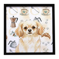 Cream Tibetan Spaniel Coffee Bar Framed Metal Print Bathroom, Kitchen, Office, Home Decor Wall Art Ready to Hang, Square, 8X8