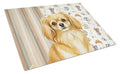 Gold Tibetan Spaniel Coffee Bar Cutting Board Tempered Glass Kitchen Cutting Surface, Heat Resistant Chopping, Non-Slip Feet, Food Prep & Serving
