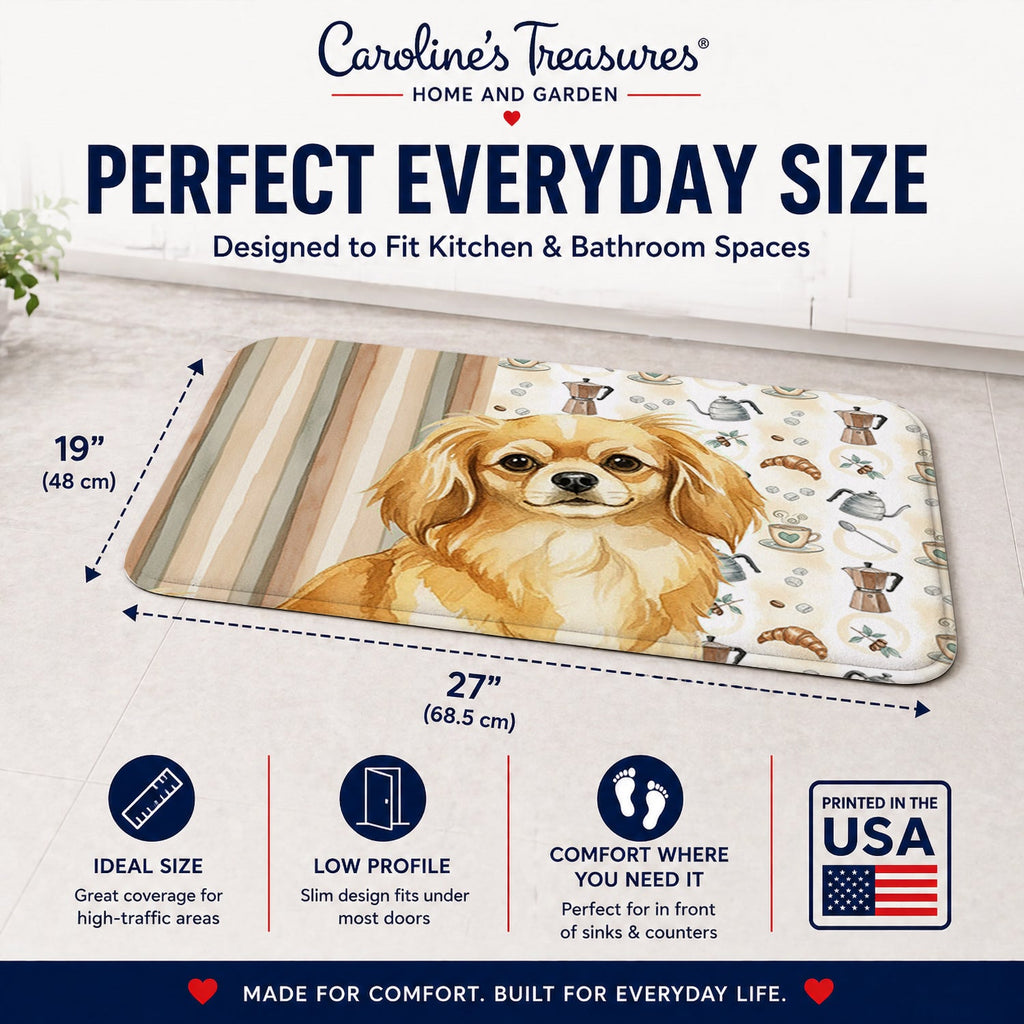 Gold Tibetan Spaniel Coffee Bar Memory Foam Kitchen Mat Machine Washable Anti-Fatigue Cushion Comfort Bath or Kitchen Rug