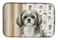 Grey and White Tibetan Spaniel Coffee Bar Dish Drying Mat Absorbent Dish Drying Mat Pad for Kitchen Counter Dish Drainer Mat for Countertop, 14 x 21", Multicolor