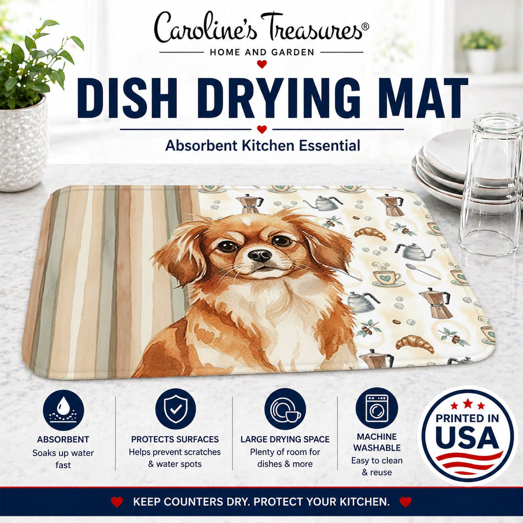 Red Tibetan Spaniel Coffee Bar Dish Drying Mat Absorbent Dish Drying Mat Pad for Kitchen Counter Dish Drainer Mat for Countertop, 14 x 21", Multicolor