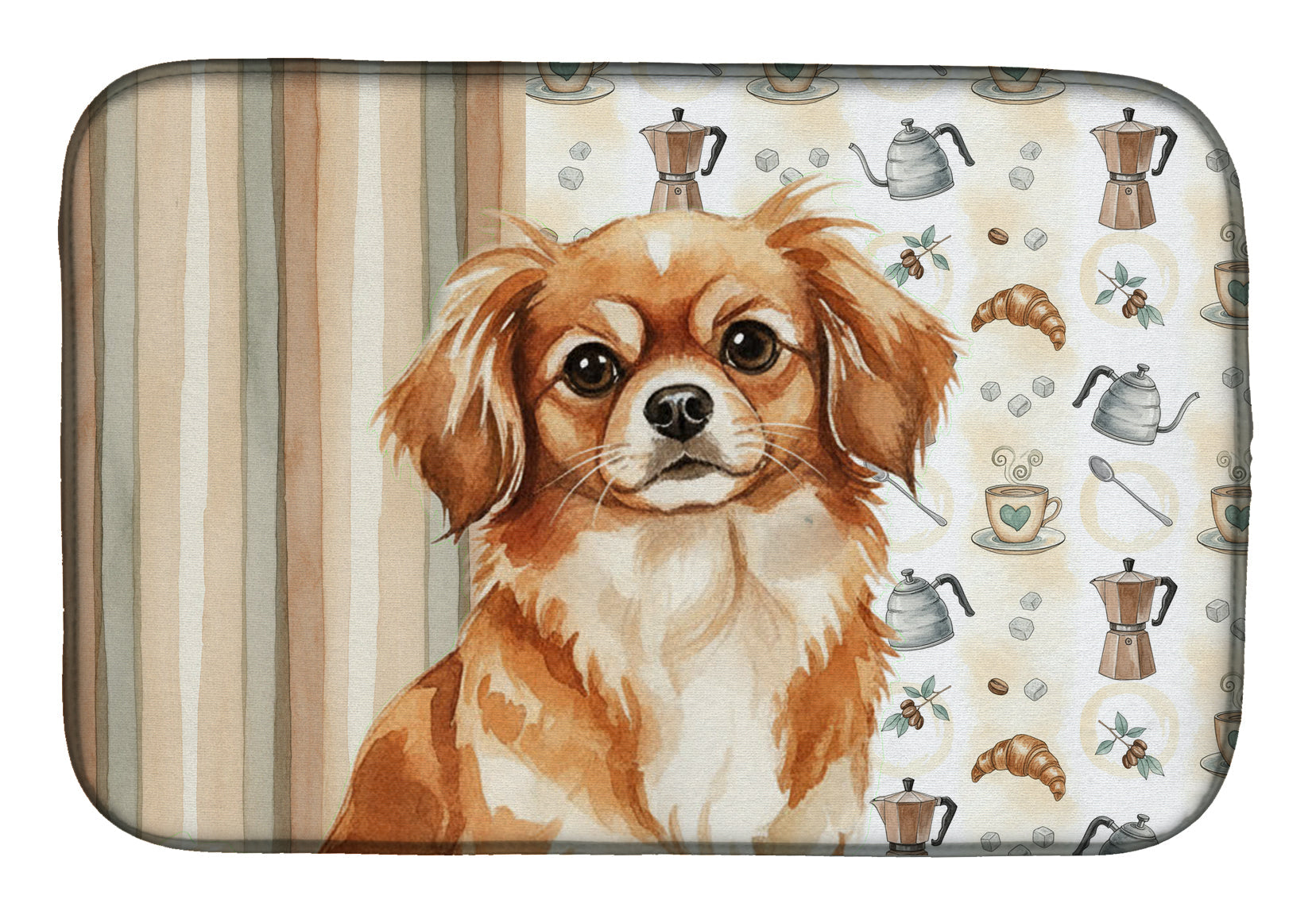 Red Tibetan Spaniel Coffee Bar Dish Drying Mat Absorbent Dish Drying Mat Pad for Kitchen Counter Dish Drainer Mat for Countertop, 14 x 21", Multicolor