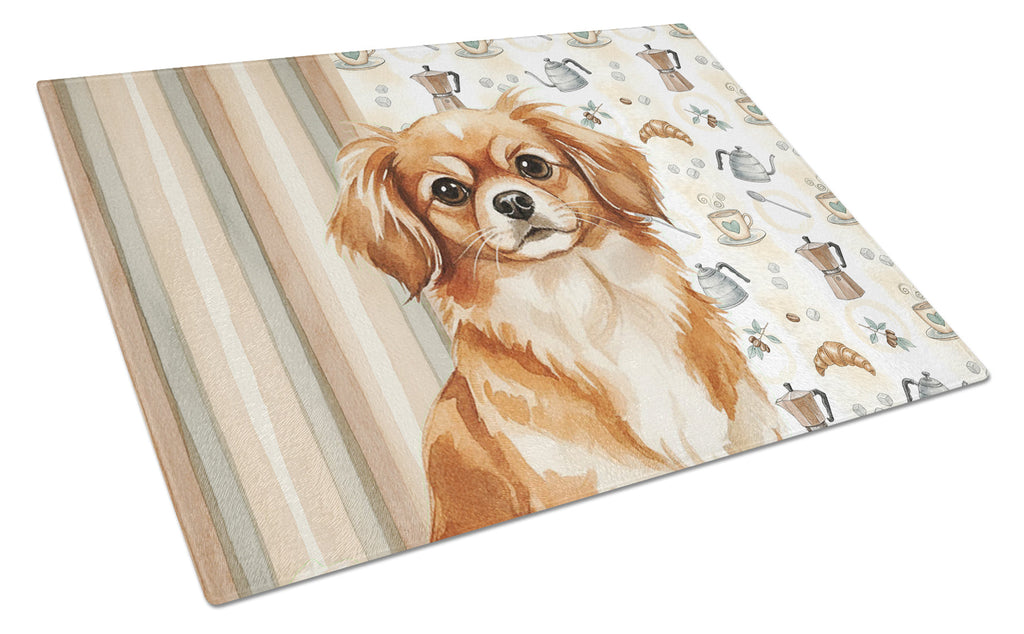 Red Tibetan Spaniel Coffee Bar Cutting Board Tempered Glass Kitchen Cutting Surface, Heat Resistant Chopping, Non-Slip Feet, Food Prep & Serving
