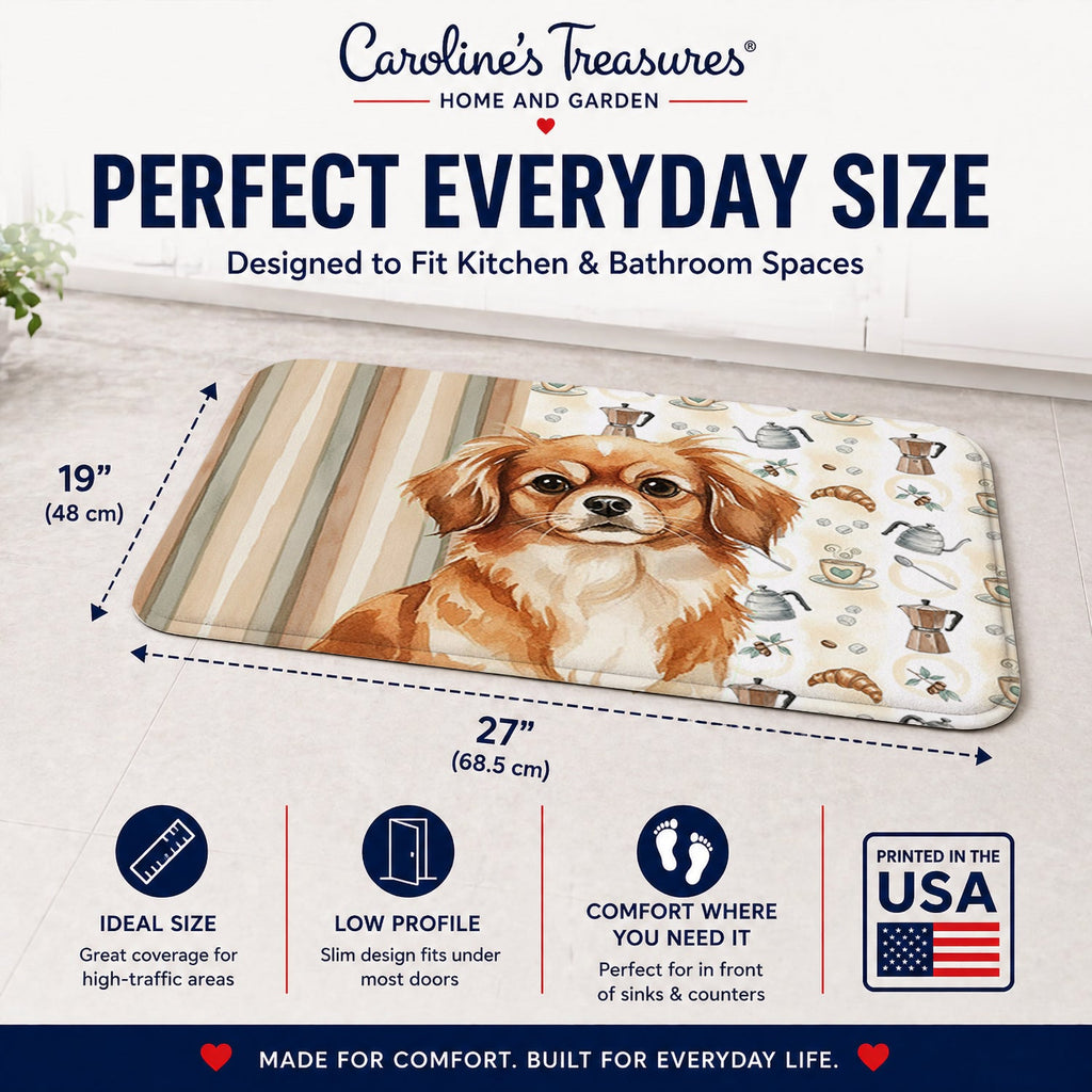 Red Tibetan Spaniel Coffee Bar Memory Foam Kitchen Mat Machine Washable Anti-Fatigue Cushion Comfort Bath or Kitchen Rug