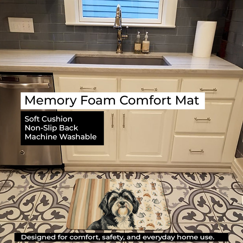Black and White Tibetan Terrier Coffee Bar Memory Foam Kitchen Mat Machine Washable Anti-Fatigue Cushion Comfort Bath or Kitchen Rug