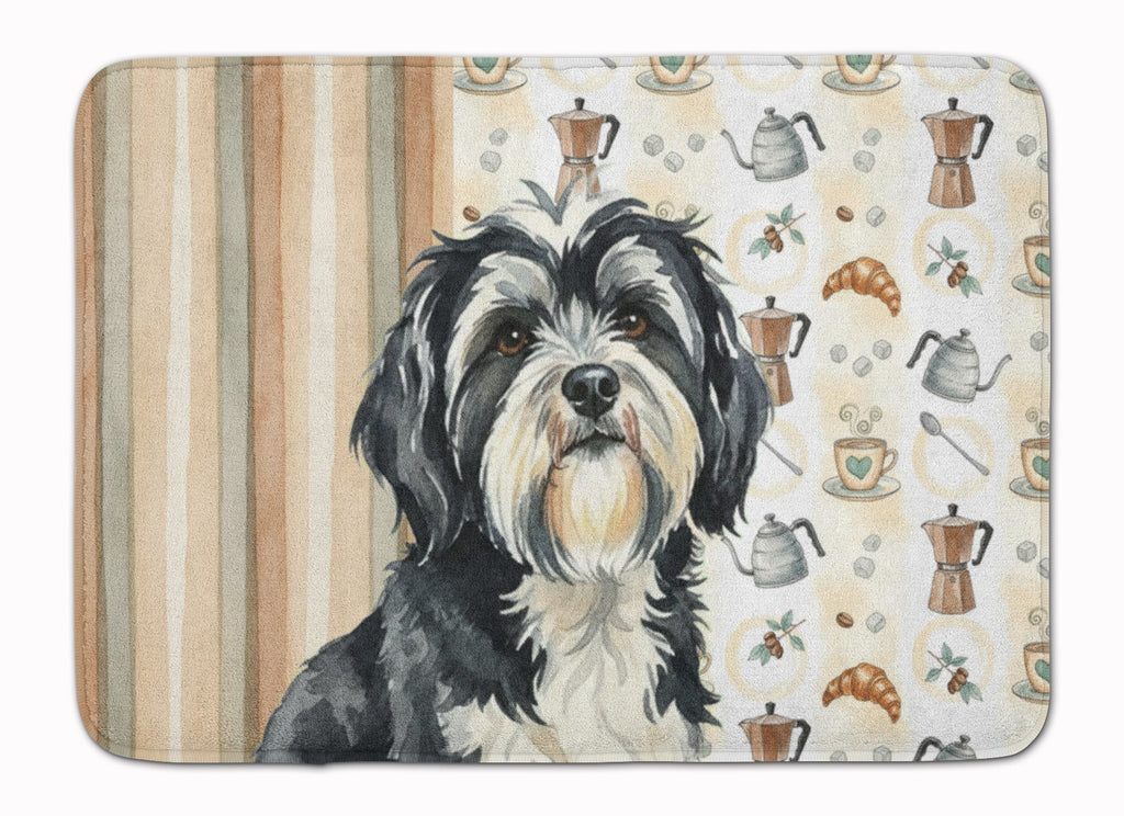 Black and White Tibetan Terrier Coffee Bar Memory Foam Kitchen Mat Machine Washable Anti-Fatigue Cushion Comfort Bath or Kitchen Rug