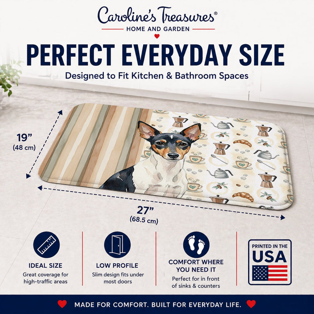 Toy Fox Terrier Coffee Bar Memory Foam Kitchen Mat Machine Washable Anti-Fatigue Cushion Comfort Bath or Kitchen Rug