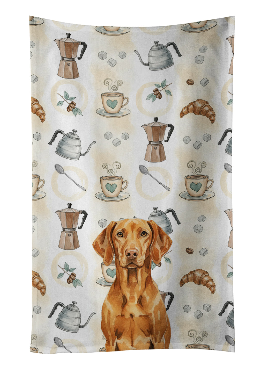 Vizsla Coffee Bar Kitchen Towel Velour Plush Front and Cotton Loop Back Machine Washable