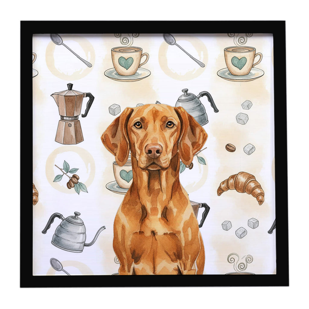 Vizsla Coffee Bar Framed Metal Print Bathroom, Kitchen, Office, Home Decor Wall Art Ready to Hang, Square, 8X8