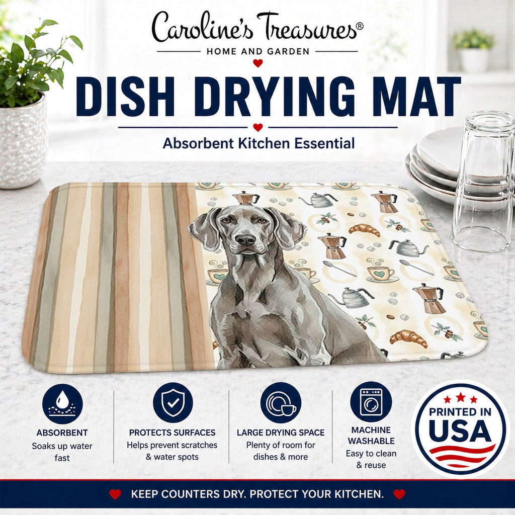 Weimaraner Coffee Bar Dish Drying Mat Absorbent Dish Drying Mat Pad for Kitchen Counter Dish Drainer Mat for Countertop, 14 x 21", Multicolor
