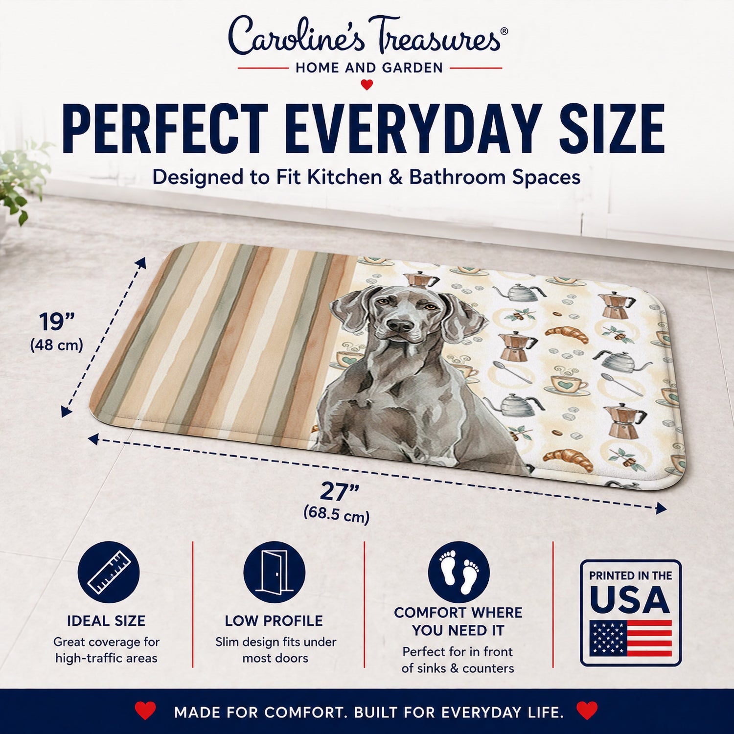 Weimaraner Coffee Bar Memory Foam Kitchen Mat Machine Washable Anti-Fatigue Cushion Comfort Bath or Kitchen Rug